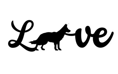 word love german shepherd dog silhouette white background