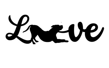 word love pitbull dog silhouette white background