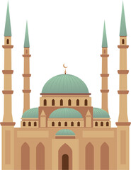 Muslim mosque vector illustration. Eid Mubarak, Ramadan Kareem. Travel destinations, Turkey