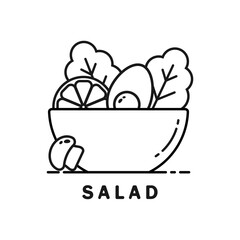Salad bowl vector line icon on white background.