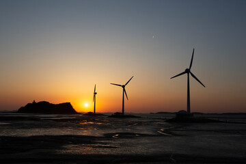 The wind generator with sunset