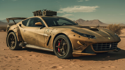 Obraz na płótnie Canvas Post-Apocalyptic Supercar with Integrated Weapons, Ai generaitive