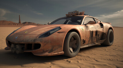 Fototapeta na wymiar Post-Apocalyptic Supercar with Integrated Weapons, Ai generaitive