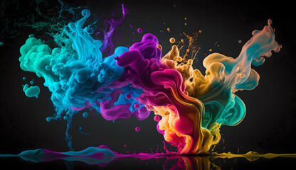 Abstract soft colorful ink splash in water background (ai generated)