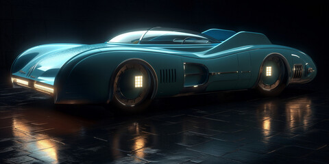Fototapeta na wymiar Futuristic Retro Car: Blending Classic Design with Modern Technology