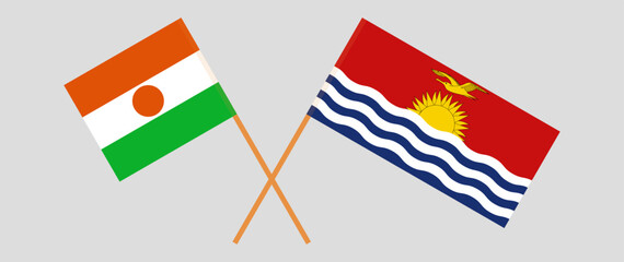 Crossed flags of Niger and Kiribati. Official colors. Correct proportion