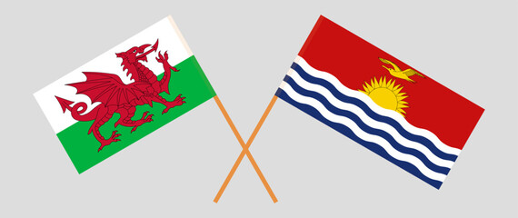 Crossed flags of Wales and Kiribati. Official colors. Correct proportion