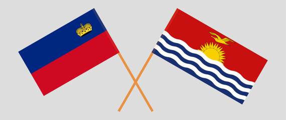 Crossed flags of Liechtenstein and Kiribati. Official colors. Correct proportion