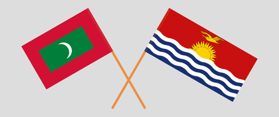 Crossed flags of Maldives and Kiribati. Official colors. Correct proportion