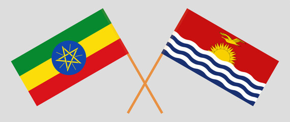 Crossed flags of Ethiopia and Kiribati. Official colors. Correct proportion