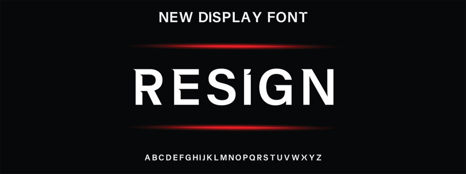 RESIGN Digital modern alphabet font. Creative abstract urban, futuristic, fashion, sport, minimal technology typography. Simple vector illustration