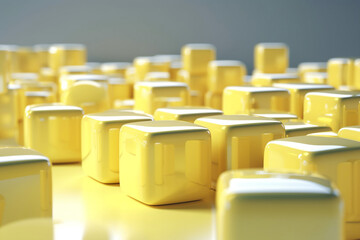 Fototapeta premium Glossy pastel yellow cubes. Generative AI