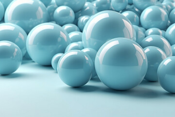 Pastel blue spheres, glossy and shiny. Generative AI