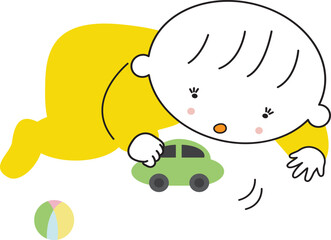 車の玩具で遊ぶ赤ちゃん
