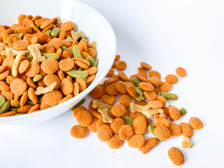 Dog food ready to eat on the white  background