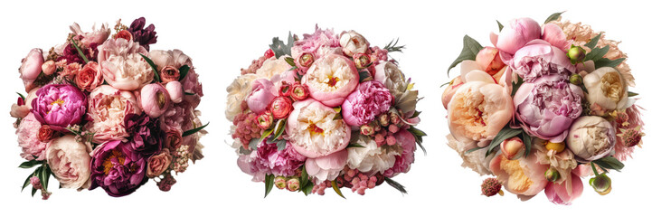 Obraz na płótnie Canvas Peony bouquet or wedding arrangement, fresh bunch of flowers. AI generative, isolated on transparent background.