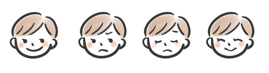 女性の喜怒哀楽表情イラストセット