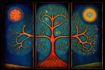 Sati Collection · Sacred Tree Illustration · Triptych · Nature Art · Mysticism · Natural World · Meditation