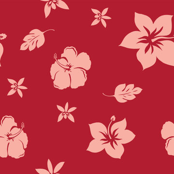 TROPICAL HIBISCUS FLORAL STENCIL BLOOM ALL OVER PRINT SEAMLESS PATTERN VECTOR