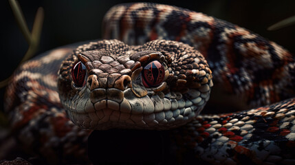 Red viper snake closeup face