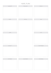A year goal plan template with a simple and minimal style. Note, scheduler, diary, calendar planner document template illustration.
