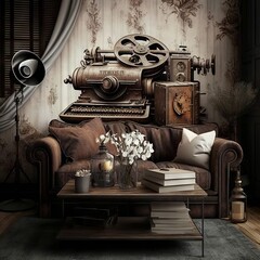 vintage room with camera Generative AI