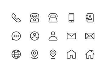This contact icon set includes a variety of symbols that represent your contact info.  The icons are designed in a clean, modern style and are perfect for use in digital projects and applications.