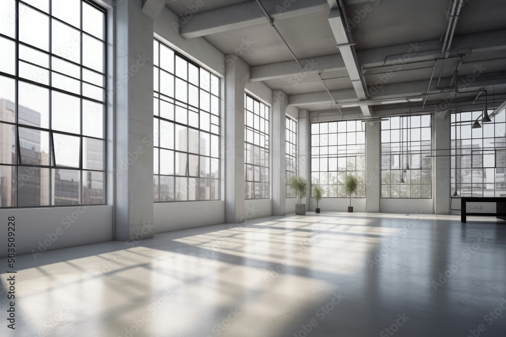 Poster loft with lots of light and windows. generative ai