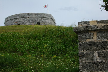 British flag on fortress on coast of Bermuda