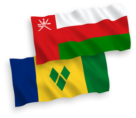 Flags of Saint Vincent and the Grenadines and Sultanate of Oman on a white background
