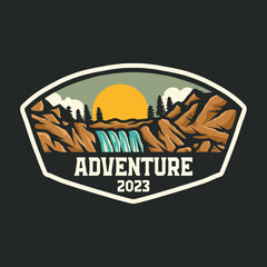 Fototapeta premium Badge Mountain Waterfall Illustration
