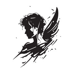 Angel woman. Vector illustration of female beauty angel. Silhouette svg, only black and white.