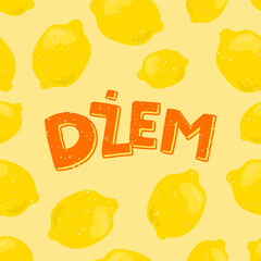 Vector Lettering Illustration with word Dżem (mean Jam in Polish) and tasty lemons background