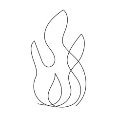 Fire continuous single art line drawing. Flame shape, bonfire, gas icon. Vector illustration