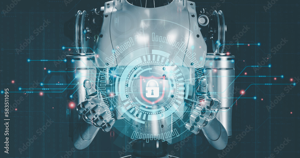 Poster artificial intelligence internet of things network protection global business robots touch key prote
