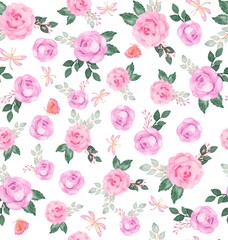  Pattern with roses watercolor  and butterfly colors