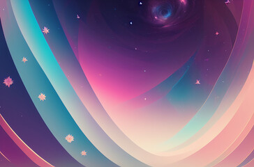 Obraz premium Illustration of a colorful floral landscape with a starry night sky created with Generative AI technology