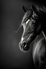 Black and white horse portrait, Generative AI