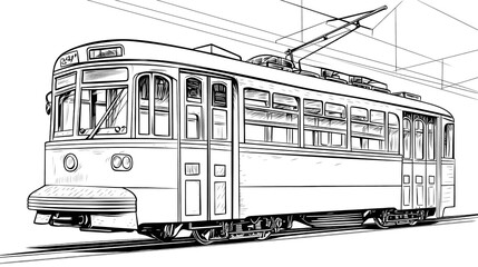 Retro Technical Tram sketches in ink & pencil, capturing iconic European  Tramway , chrome details, and nostalgia. Explore creativity in transportation design. Generative AI. - obrazy, fototapety, plakaty