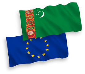 Flags of European Union and Turkmenistan on a white background