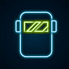 Glowing neon line Protective welding mask helmet icon isolated on black background. Protective clothing and tool worker. Colorful outline concept. Vector