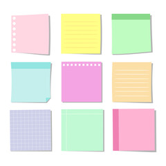 Vector set of note papers of pastel colors.