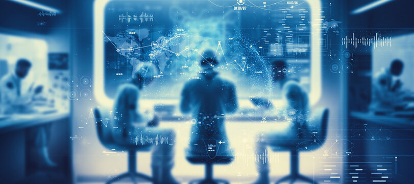Futuristic lab and science technology concept. Communication network. Medical technology. Wide angle visual for banners or advertisements.
