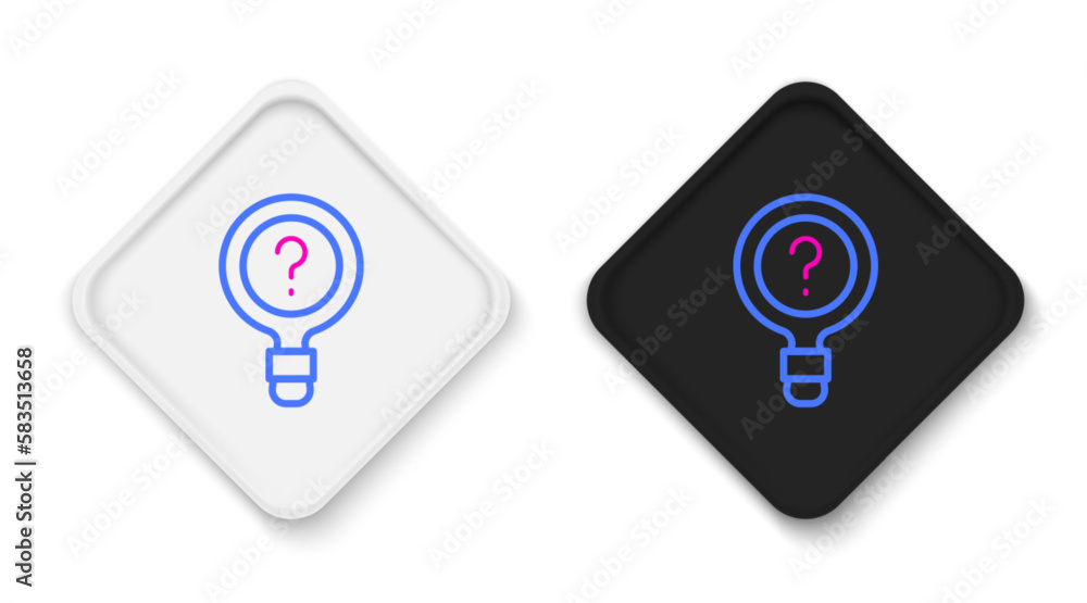 Poster line unknown search icon isolated on white background. magnifying glass and question mark. colorful 