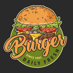 Appetizing burger vintage colorful emblem