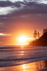 Cloudy sunrise skies, view from the beach at Burleigh Heads, Gold Coast Australia