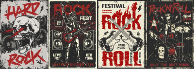 Rock fest colorful set posters