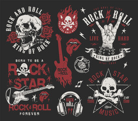 Punk music set colorful stickers