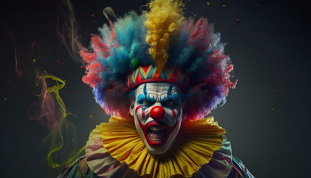 Scary colorful clown portrait. Generative AI