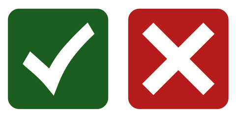 yes and no buttons right and wrong icons, green and red colour, illustration with transparent background 
